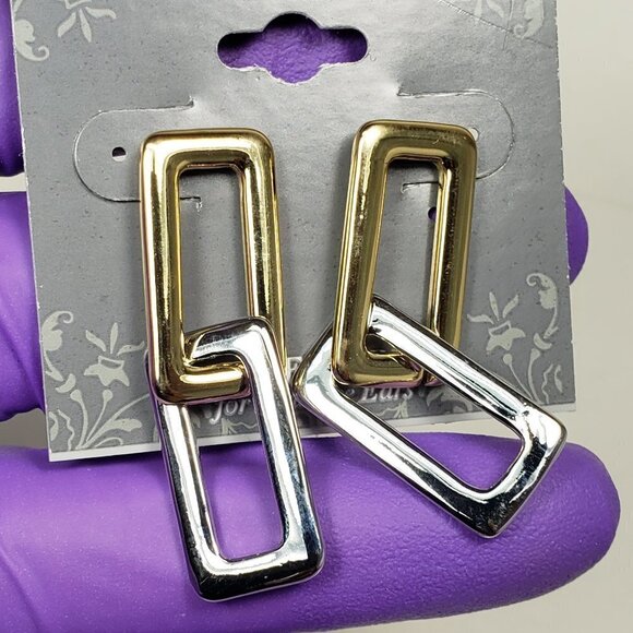 Elegant Gold and Silver Geometric Earrings - Picture 2 of 7